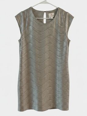 JB by Julie Brown Silvery gold Textured Cap-Sleeve Midi Dress